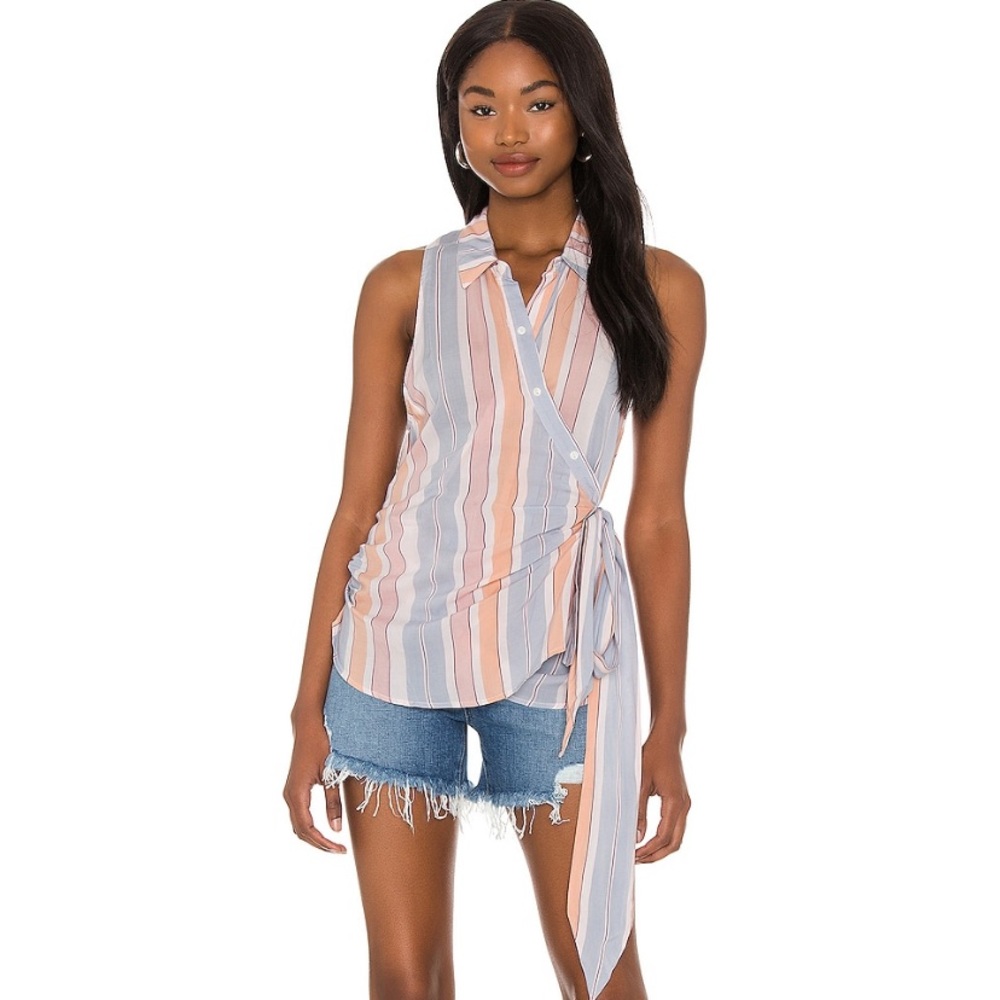 Brand New w/ Tags Free People Mackenzie Striped Collar Sleeveless Tie Wrap Top